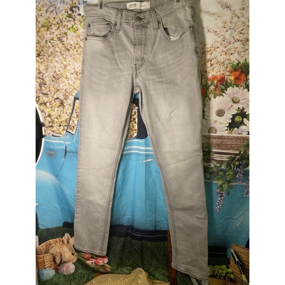 Signature Levis S37 Slim Women Gray Jeans Size 32 x 30 Stretch EUC